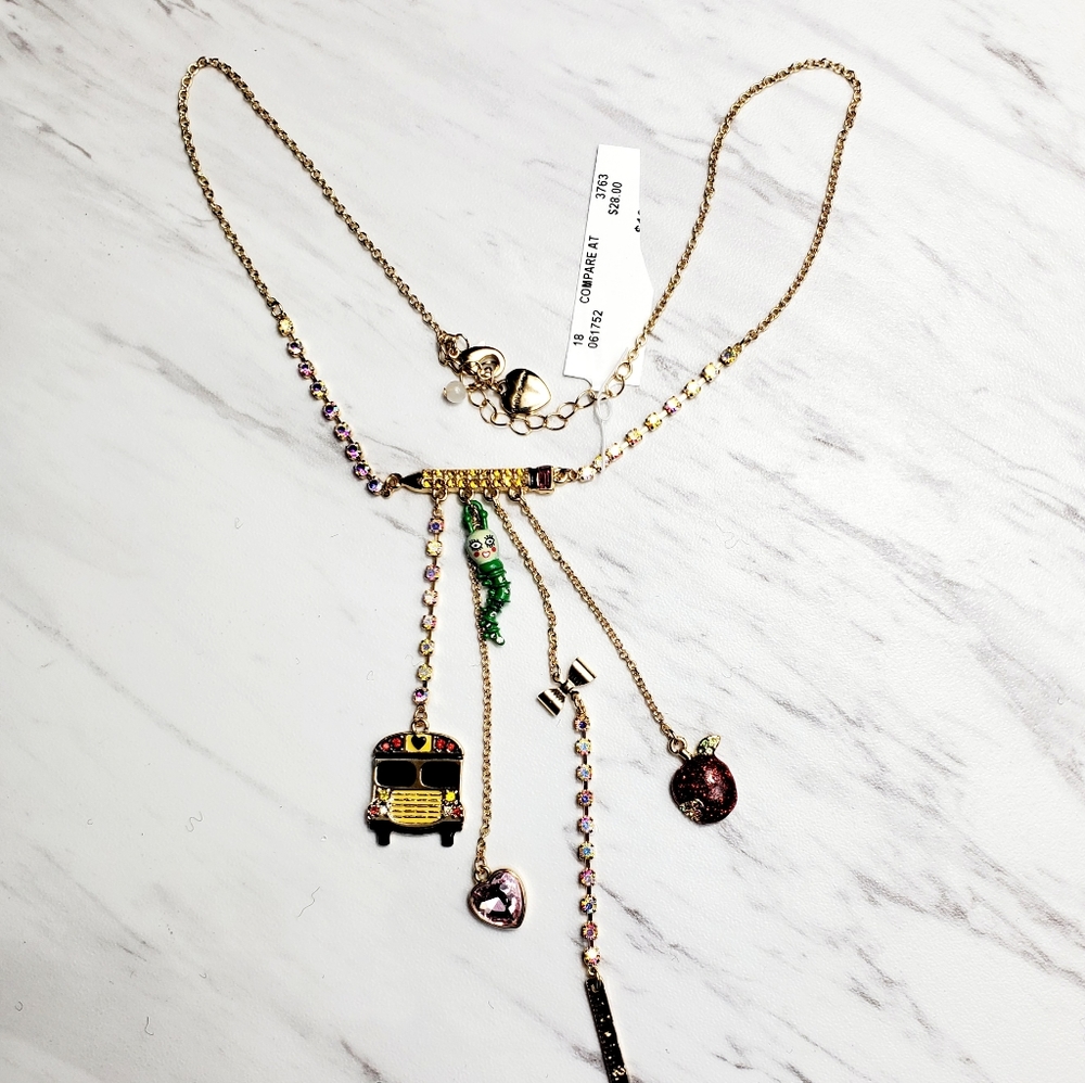 Betsey Johnson Back To School Mixed Charm  Necklace